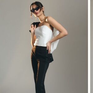 Anthropologie Satin White crop top with bow in back